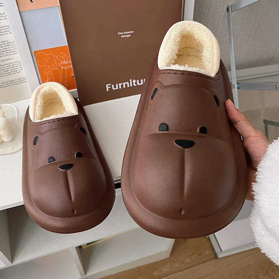 Waterproof Warm Plush Slippers Fashion Bear Super Warm Shoes
