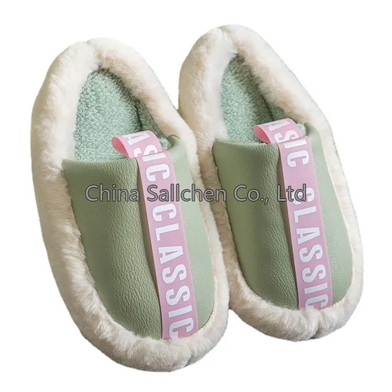 PU Leather Indoor Warm Non-Slip and Wear Resistant Cotton Slippers