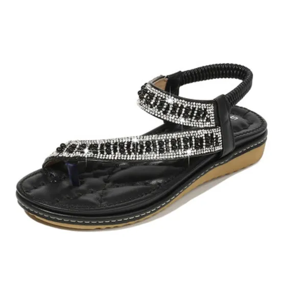 Womens Thong Flat Sandals Casual Beaded Comfortable Slip on Esg13402
