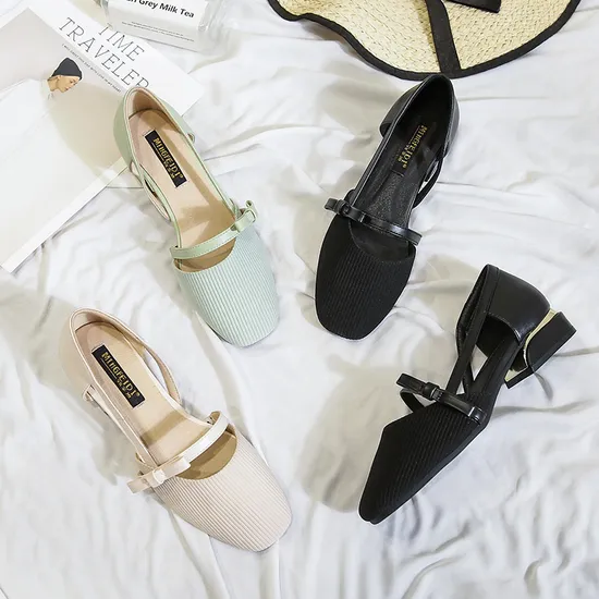Summer 2020 Fashion and Comfortable Wild Style Female Sandals Ladies Shoes Women Sandal with Side Empty Pointed Thick Heel and Large Size for Selection