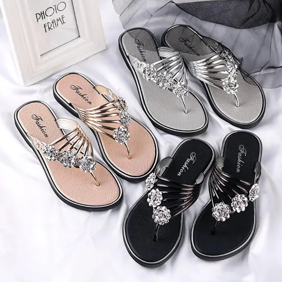 Bling Sliver Rhinestone Outdoor Beach Flat Flip-Flops Slippers