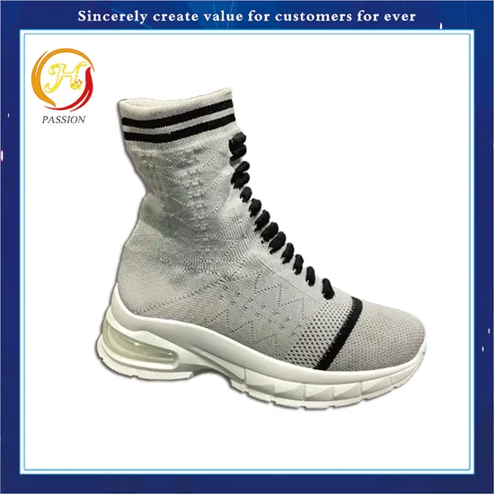 Two Colour Women Fly Knitting Upper Shoes Air Cushion High-Sock Shoes