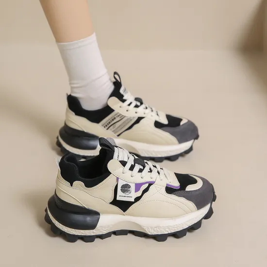 Thick Sole Forrest Gump Shoes for Women 2024 Spring New Fashion Lace-up Small Daddy Shoes