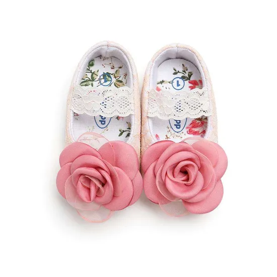 New Designed Cotton Walking Shoes Lace Flower Princess Baby Shoes for Girl