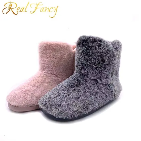 Flat Winter Warm Ladies Ankle Indoor Short Fluffy Furry Faux Fur Boots