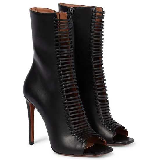 Autumn Shoes Black Peep Toe Lace up Booties for Women High Heel Ankle Boots