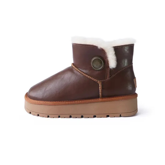 Women′s Insulated Waterproof Cowhide Leather Snow Boots
