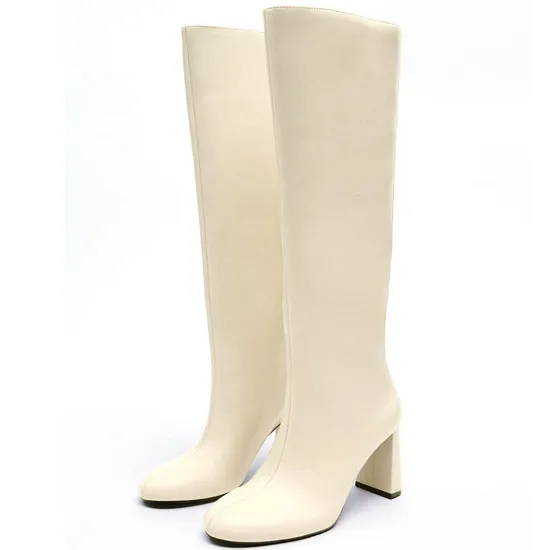 White Ladies Winter Shoes Big Size High Heel Ladies Over The Knee Long Boots