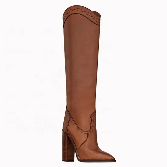 Large Size Ladies Long Boots Pointed Toe Chunky Heel Over The Knee Boots