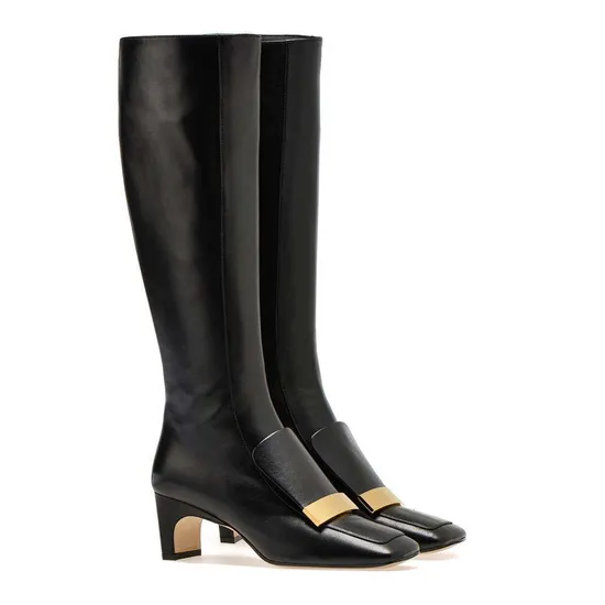 Tallingjia Fashion Hotsale Women Low Heel Shoes Long Knee High Boots