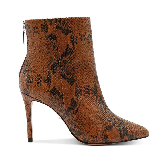 Stylish Stiletto High Heel Short Boots Snake Print Ankle Booties for Women