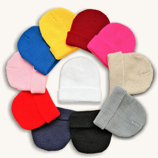 Wholesale Acrylic Winter Warm Soft Knitted Beanie Unisex Custom Logo Plain Hats