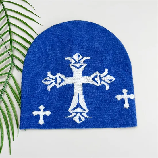 Various Colors Classic Knitted Cross Design Beanie Hats for Outdoor