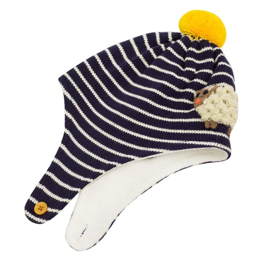 Custom Cotton Knitted Beanie Animal Patterned Striped Winter Warm Comfortable POM POM Children Hat