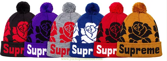 100% Acrylic Jacquard Cuff 3D Embroidery Winter Hat Beanie with Top Ball