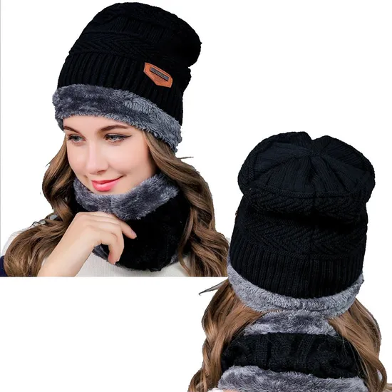 Men′s Winter Beanie Hat Women Warm Hats Scarf