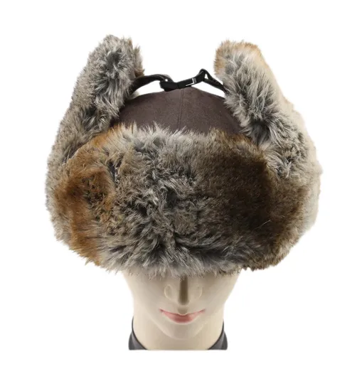 Winter Warm Waterproof Bomber Trapper Faux Fur Hat with Foldable Ear Cover Comfortable and Breathable Russian Hat Cap