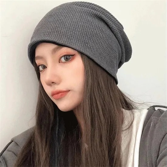 Wrinkled Solid Color Versatile Pullover Knitted Hat
