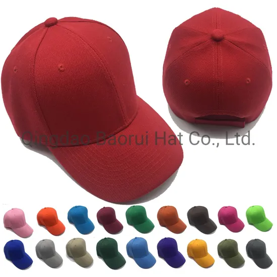 100% Polyester Blank Baseball Caps Sports Hats with Velcr0 Back