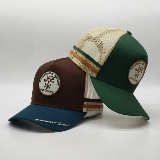 Custom High Quality Australian Country 5 Panel 2 Stripes Side Striped Hat Trucker Caps