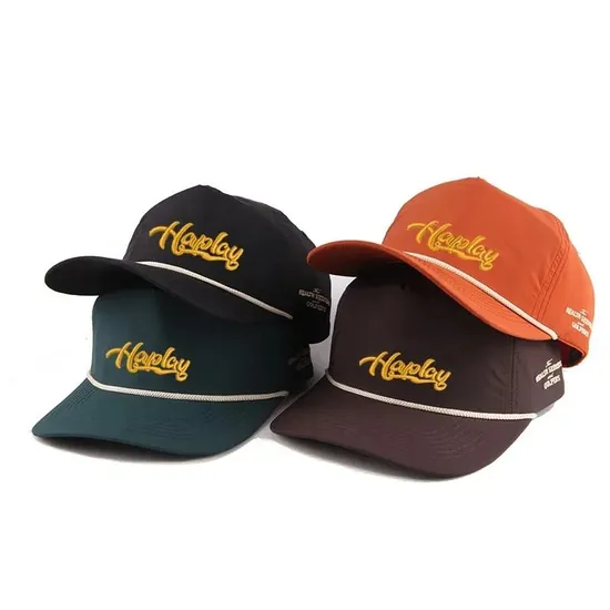 Custom Wholesale 5 Panel 3D Embroidery Unstructured Polyester Nylon Golf Sports Baseball Cap Snapback Rope Hat