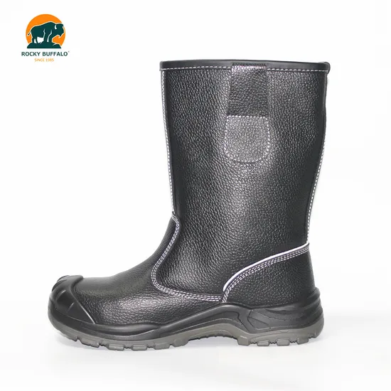 Rocky Buffalo Labor Insurancee Cowhide Leather Black Safety Boots Steel Toe PU/PU Injection Sole Safety Boots