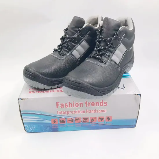 Black Leather Men Safety Shoes Man Construction Safety Work Boots