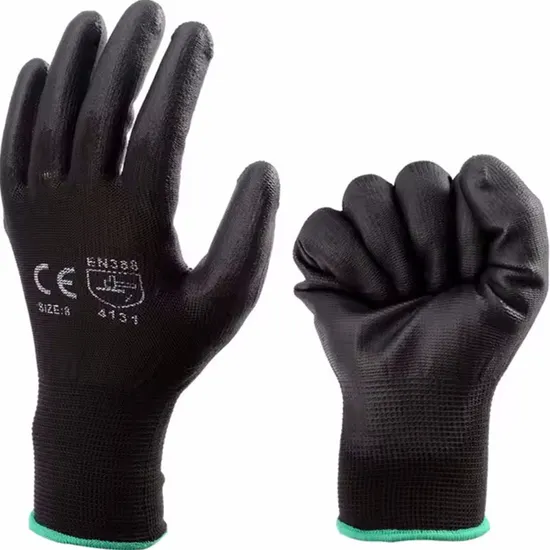 Ultra-Thin Light Weight Breathable 13G Polyester Liner Black Polyurethane/PU Coated Gloves