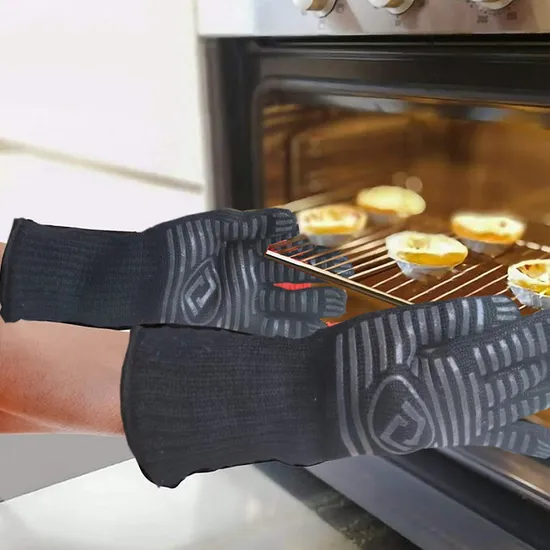 BBQ Fireproof Mitts Grilling Silicone Non-Slip Washable Kitchen Oven Cooking Gloves, Guantes Inofugos De Bomberos