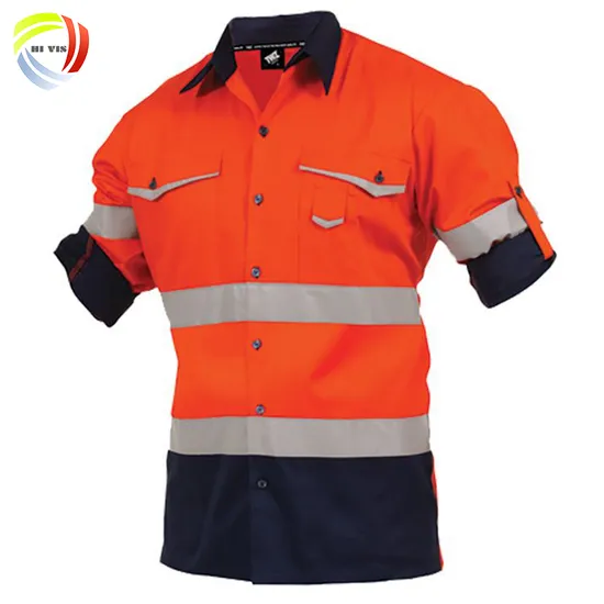 OEM Factory Button up Cotton Long Sleeve Shirt Custom Plain Safety Reflective Mens Shirts