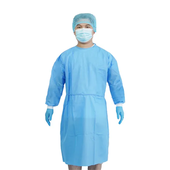 SMS45GSM Isolation Gown Long Sleeve Knitted Cuffs Blue Visiting Gown