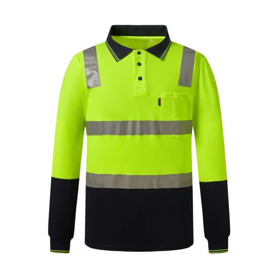 Top Quality Custom High Visibility AS/NZS Standards Dri-Fit Long Sleeve Polo Shirt for Uniform, Workwear with Reflective Strips