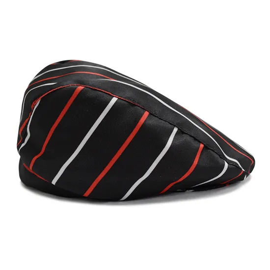 Polyester Cotton Beret Western Restaurant Cafe Chef Hat Baking Baker Striped Elastic Waiter Hat Wholesale