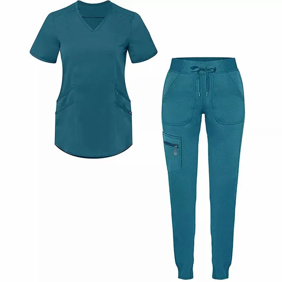 Customized Women Hospital Nursing Scrubs Suit Uniforms Medical Scrubs Sets Woven Nurse Scrubs Custom Uniform Women Short Sleeve