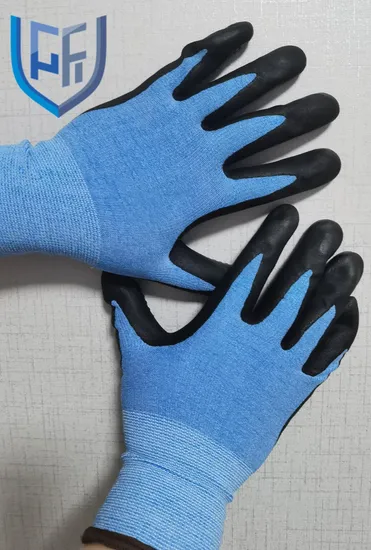 Comfortable 15g Nylon Spandex Knitted Liner Nitrile Foam Coated Anti- Slip Hand Working Gloves with Dots on Palm