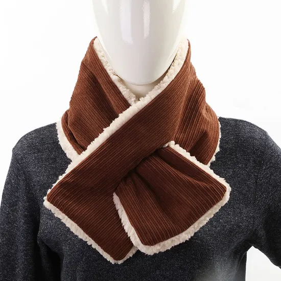 High Quality Custom Design Female Faux Fur Collar Fashion Plaid Knitted Winter Warm Cross Neck Warmer Scarves for Women