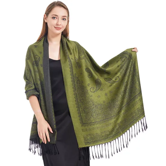 Custom Logo Wholesale Chic Jacquard Scarf Shawl Paisley Pashmina with Tassels