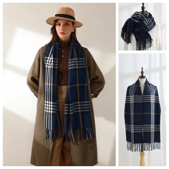 Wholesale Designer Scarf Warm Soft Pashmina Scarf Shawl Ladies Blanket Long Plaid Tassel Cashmere Scarf for Woman