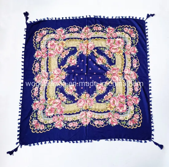 Hot Twill Yiwu Manufacturer 100*100cm Soft Ethnic Slavic Scarves Babushka Square Viscose Floral Russian Shawl Scarf