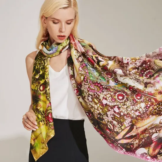 Fashionable Silk Satin Scarf with Vibrant Print Designs