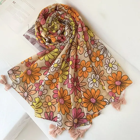 2024 Designer Brand Flower Pattern Ladies Spring Beach Women Long Shawl Scarf