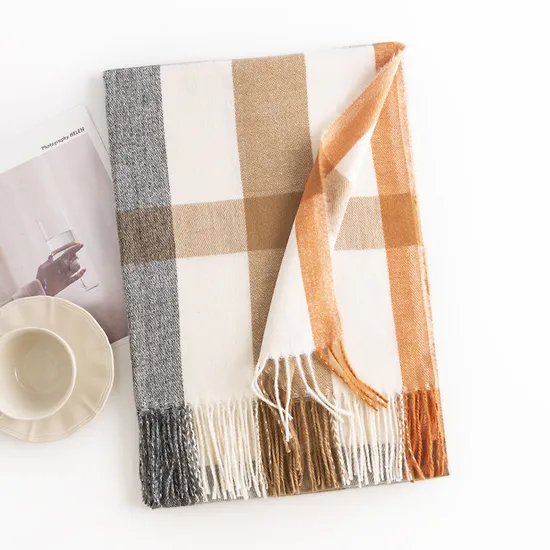 2024 New Plaid Sweet Warm Autumn and Winter Fashion Faux Cashmere Scarf for Women