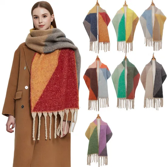 Winter Thick Thick Tassel Jacquard Geometric Imitation Cashmere Yarn-Dyed Scarf