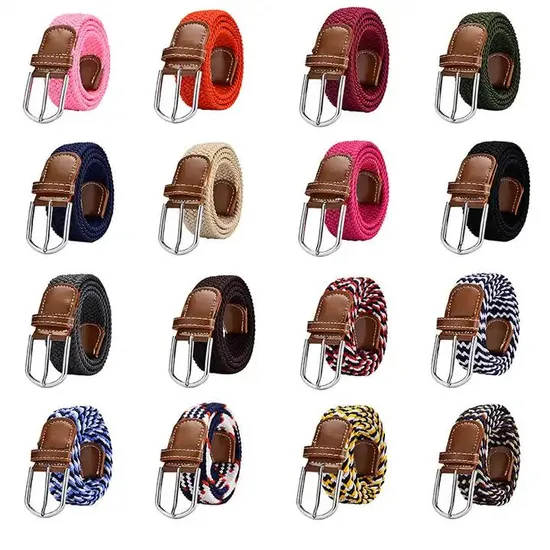 Knitted Canvas Fabric Woven Stretch Braided Elastic Belt Multicolored Men Jeans Golf
