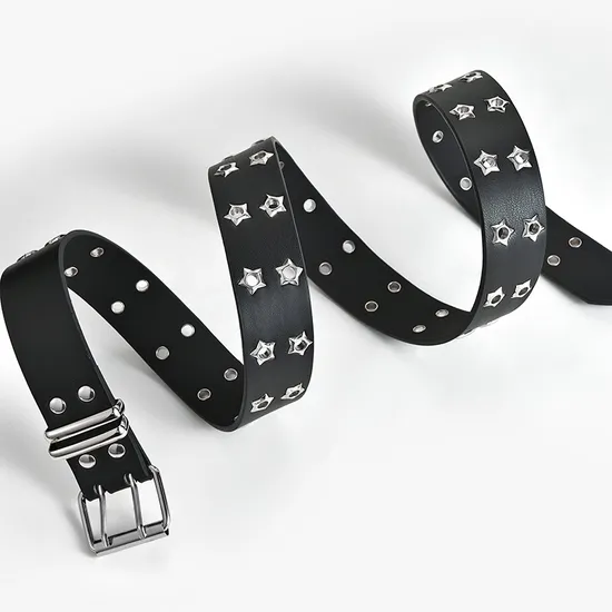 Korean Version of Hollowed out Punk Casual Belt Ladies Fashion Star Gas Eye Decorated Double Row Belt