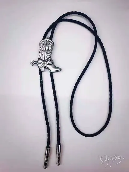 Western Boot Trendy Natural Agate Pendant Bolo Tie Necktie String Necklace for Man
