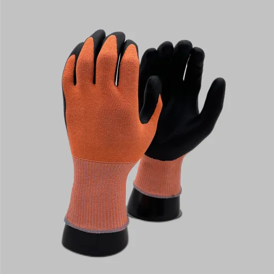 13G Orange Anti Cut Level B Foam Nitrile Coated Cut Resistance Glove