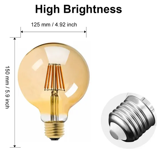 LED Filament Light G125 8W AC220-240V Edison Light 2700K/4000K CE RoHS ERP