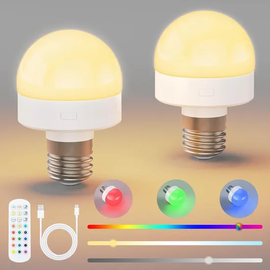 Remote Control RGB 3-CCT Dimming Rechargeable LED Light Bulbs for Table Wall Floor Lamps