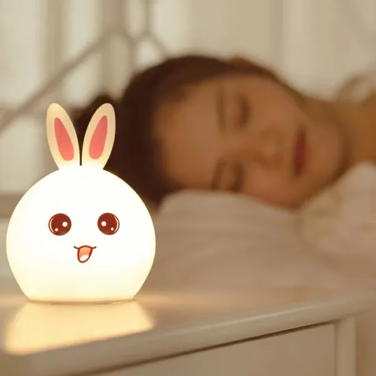 New Creative Cute Rabbit Night Light Cartoon Silicone Bedroom Sleep Bedside Light Children′s Gift Pat Light